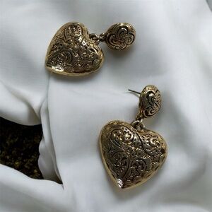 Vintage Gold Heart Drop Earrings